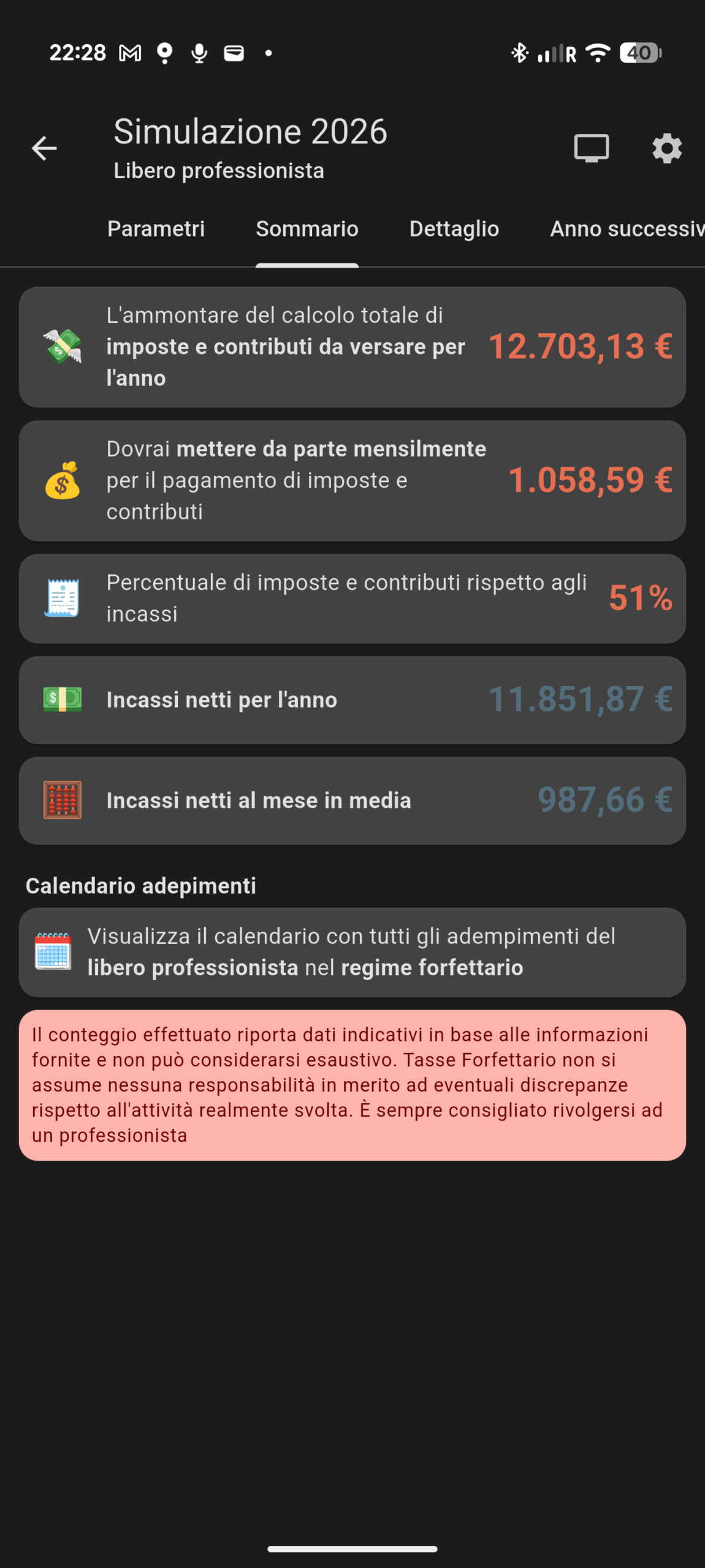 Tasse Forfettario: Tasse Forfettario fa i conti e ti mostra le date.